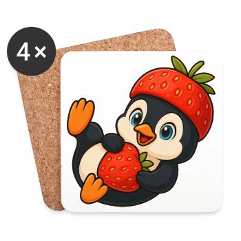Niedlicher Pinguin mit fruchtiger Erbeer-Mütze - Untersetzer (4er-Set) - Weiß - Vorne
