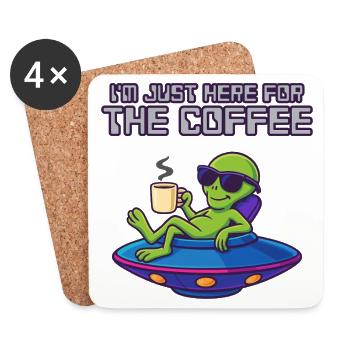 Kaffeeliebender Außerirdischer im UFO - Untersetzer (4er-Set) - Weiß - Vorne