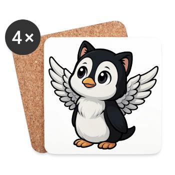 Mignon pingouin chat ange avec oreilles de chat sacré - Dessous de verre (lot de 4) - blanc - Devant