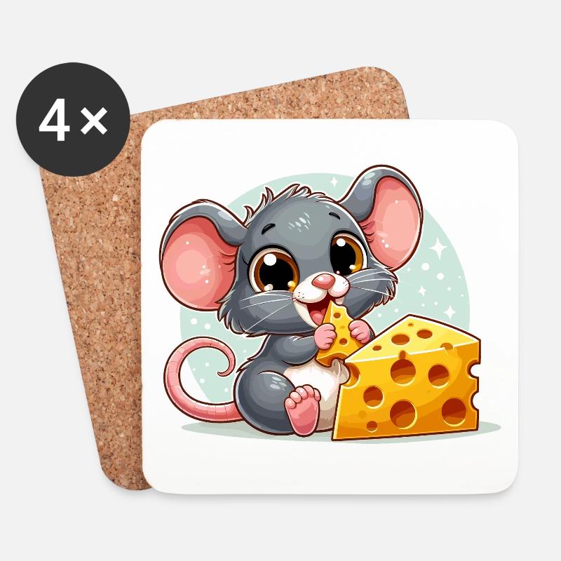 Käse Maus lecker Käse macht glücklich Geschenk - Untersetzer (4er-Set) - Weiß