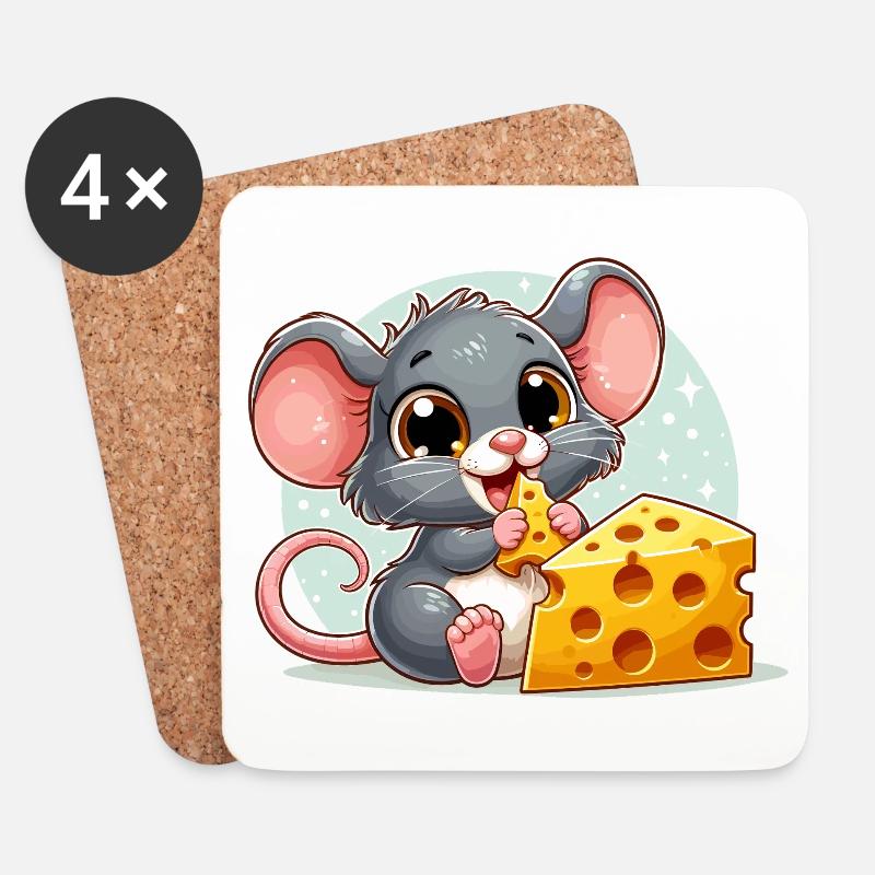 Käse Maus lecker Käse macht glücklich Geschenk - Untersetzer (4er-Set) - Weiß