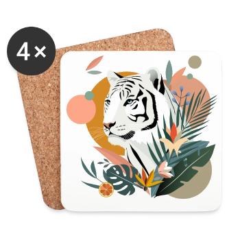 White Tiger in the Jungle – Modern Nature Design - Coasters (set of 4) - white - Front
