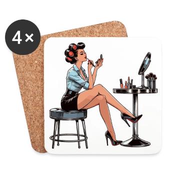 Frau Rockabilly Schminke schminken Retro Geschenk - Untersetzer (4er-Set) - Weiß - Vorne