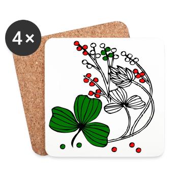 Fleurs sauvages aux baies rouges et vertes - Dessous de verre (lot de 4) - blanc - Devant