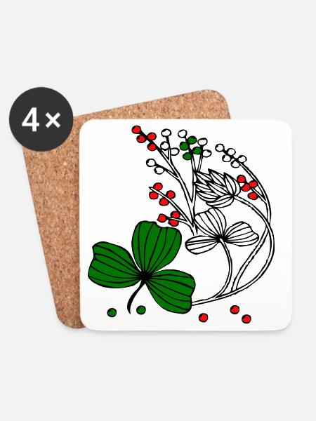 Wildblumen mit roten und grünen Beeren - Untersetzer (4er-Set) - Weiß