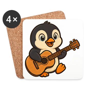 Cute Penguin Guitarist Musician Cartoon Rocker - Coasters (set of 4) - white - Front
