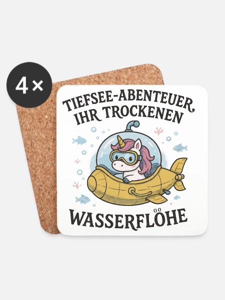 Einhorn-Tiefsee-U-Boot - Untersetzer (4er-Set) - Weiß