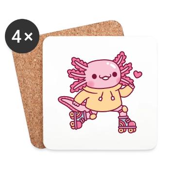 Süßer Axolotl liebt Rollschuhlaufen - Untersetzer (4er-Set) - Weiß - Vorne