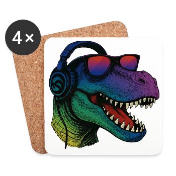 Cooler T-Rex Dinosaurier 90er Sonnenbrille  - Untersetzer (4er-Set) - Weiß - Vorne