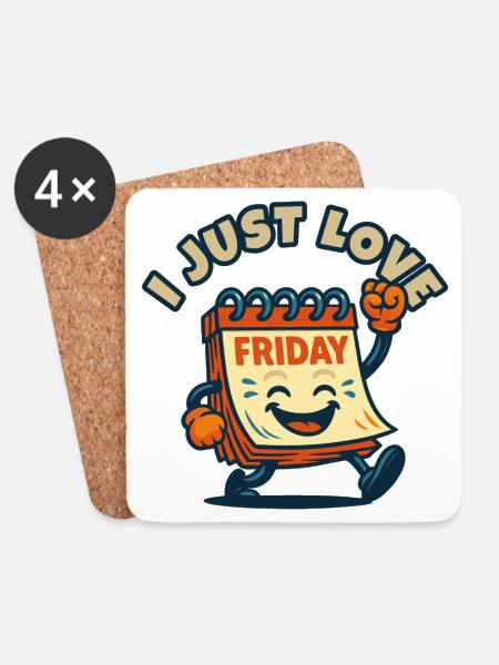 I Love Friday Cartoon - Coasters (set of 4) - white