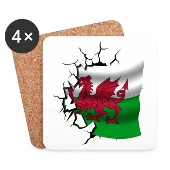 Flag of Wales - Welsh - Flag Broken Design - Coasters (set of 4) - white - Front