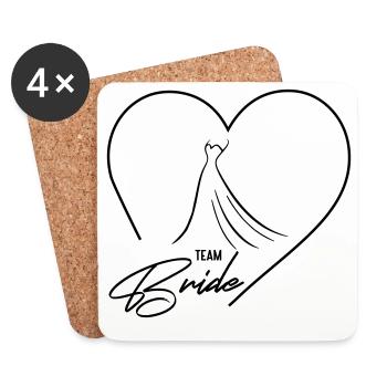 L’équipe de la mariée ! Coeur & Robe de mariée, Personnalisable - Dessous de verre (lot de 4) - blanc - Devant