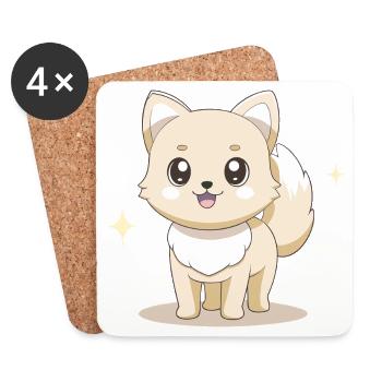 Adorable chien spitz beige au regard joyeux - Dessous de verre (lot de 4) - blanc - Devant