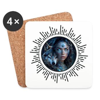 Heavenly Alliance: The Wolf and the Beautiful Woman - Coasters (set of 4) - white - Front