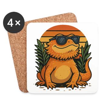 Coole Bartagame vor Retro-Sonnenuntergang – Reptil - Untersetzer (4er-Set) - Weiß - Vorne
