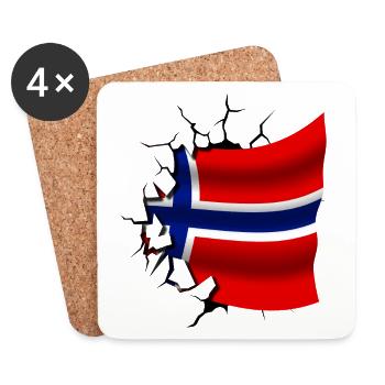 Drapeau de la Norvège - Norvège - Drapeau Broken Design - Dessous de verre (lot de 4) - blanc - Devant