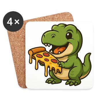 Cute Dino T-Rex Cartoon Pizza Lover - Coasters (set of 4) - white - Front