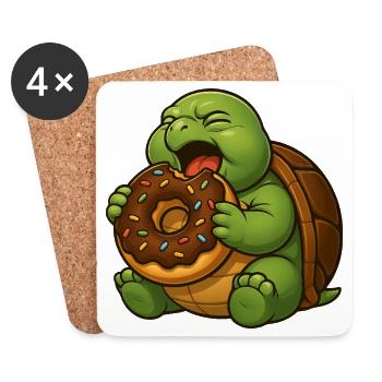 Cute Turtle with Donut Snacking Dessert - Coasters (set of 4) - white - Front