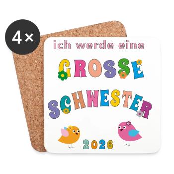große Schwester 2026 - Untersetzer (4er-Set) - Weiß - Vorne