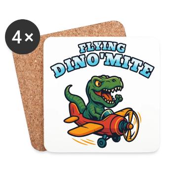 Flying Dino'Mite Plane - Coasters (set of 4) - white - Front