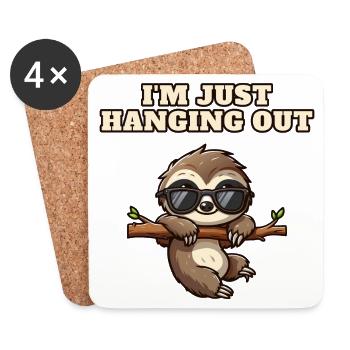 Sloth with sunglasses hanging out - Coasters (set of 4) - white - Front