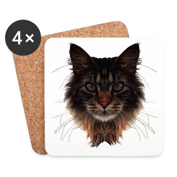 Nahaufnahme maine-Coon Katzenkopf pelzig - Untersetzer (4er-Set) - Weiß - Vorne