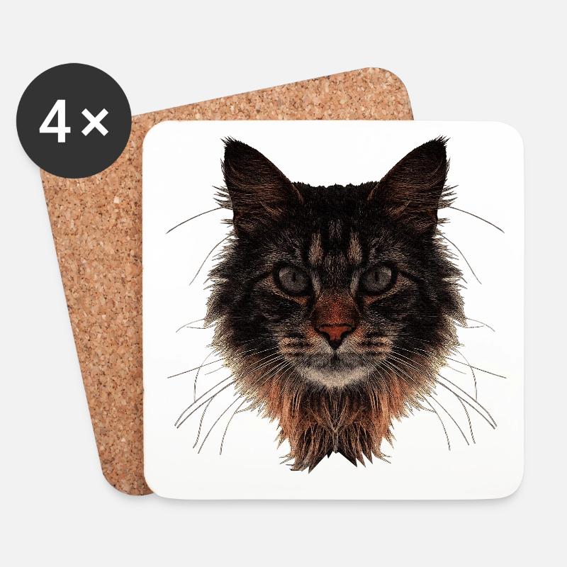 Maine-Coon Gesicht, langhaarig, Katzen design - Untersetzer (4er-Set) - Weiß