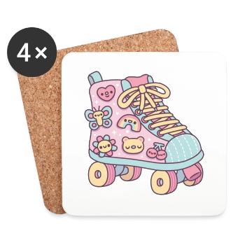 Niedlicher pastellfarbener Rollschuh - Untersetzer (4er-Set) - Weiß - Vorne