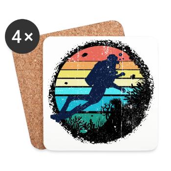 Underwater Diver Silhouette with Rainbow Sunset - Coasters (set of 4) - white - Front