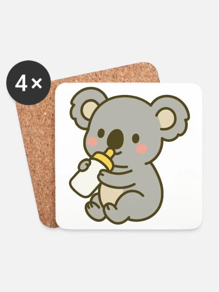 Kuschel-Koala mit Flasche - Untersetzer (4er-Set) - Weiß