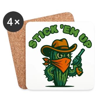 Cactus Cowboy avec bandana et chapeau - Dessous de verre (lot de 4) - blanc - Devant