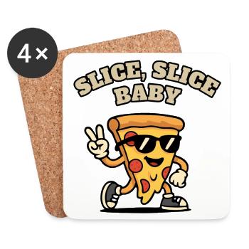 Slice Slice Baby: Pizza Slice with Sunglasses. - Coasters (set of 4) - white - Front