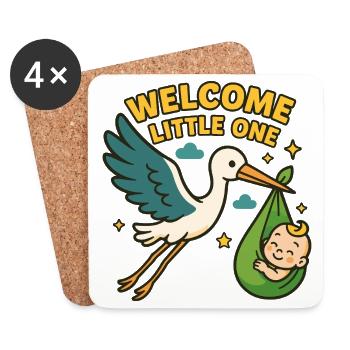 Arrivée du bébé cigogne – « Welcome Little One » - Dessous de verre (lot de 4) - blanc - Devant