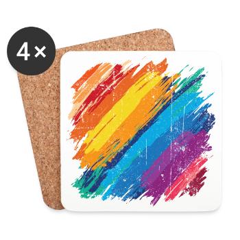 Lebendiges Regenbogen-Pinselstrich-Kunstwerk - Untersetzer (4er-Set) - Weiß - Vorne