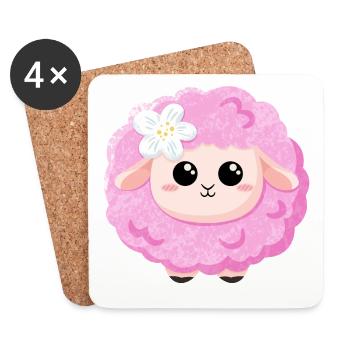 Cute Pink Sheep - Coasters (set of 4) - white - Front