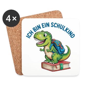 Inscription à l’école T Rex - Je suis écolier - Dessous de verre (lot de 4) - blanc - Devant