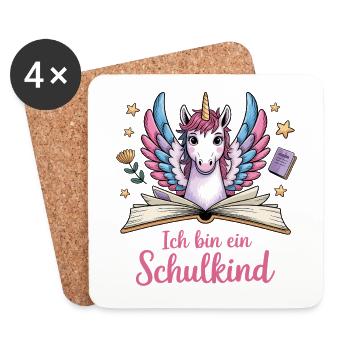 Einschulung Unicorn - I am a schoolchild - Coasters (set of 4) - white - Front