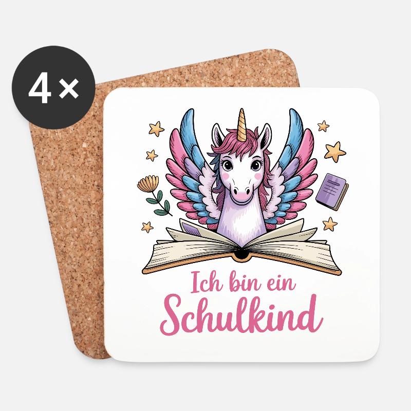 Einschulung Einhorn - Ich bin ein Schulkind - Untersetzer (4er-Set) - Weiß