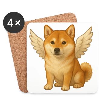 Mignon Shiba Inu Angel Dessin animé Chiens satisfaits - Dessous de verre (lot de 4) - blanc - Devant