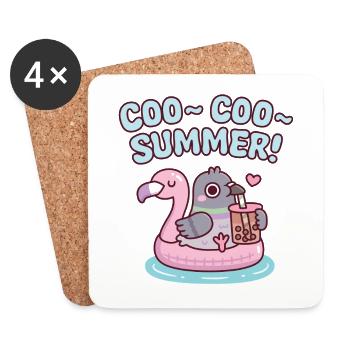 Cute Pigeon On Flamingo Pool Float Coo Coo Summer - Coasters (set of 4) - white - Front