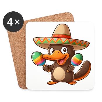Funny beak duck with sombrero and maracas - Coasters (set of 4) - white - Front