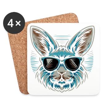 Hase mit Sonnenbrille Neon Stil - Untersetzer (4er-Set) - Weiß - Vorne