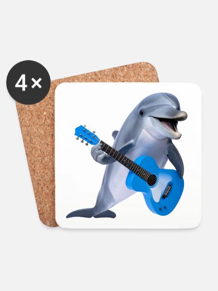 Delfin mit Gitarre – Meeresgroove trifft Rock - Untersetzer (4er-Set) - Weiß
