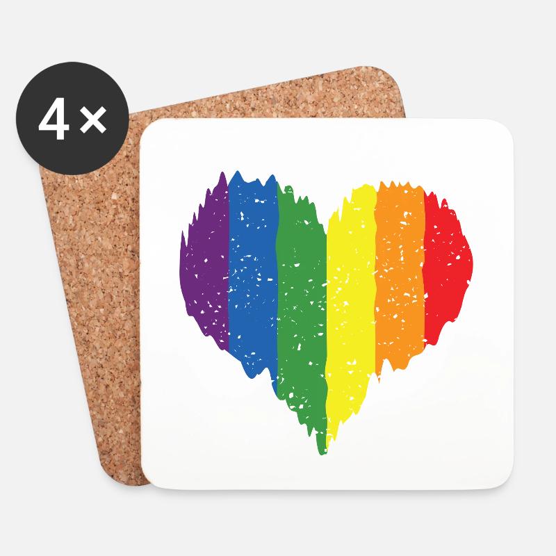Regenbogen Herz Pride Flagge Farben LGBTQ+ Grunge - Untersetzer (4er-Set) - Weiß