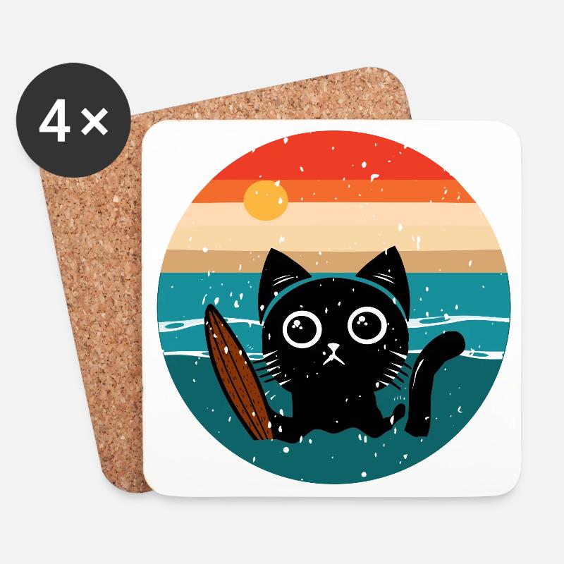 Surfende Katze - Untersetzer (4er-Set) - Weiß