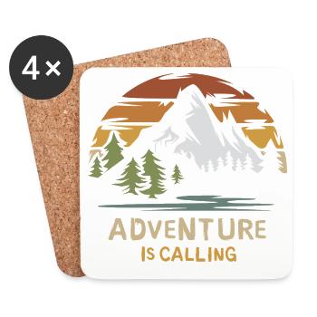 L’aventure vous appelle - silhouette de montagne vintage - Dessous de verre (lot de 4) - blanc - Devant