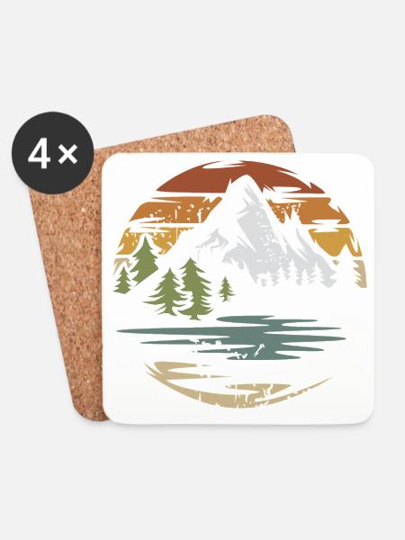 Paysage de montagne vintage – Nature & Adventure Design - Dessous de verre (lot de 4) - blanc