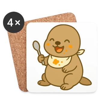 Bébé lion de mer – Drôle d’ami de la mer - Dessous de verre (lot de 4) - blanc - Devant