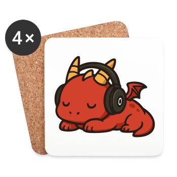 Cute Cartoon Red Dragon Sleeping with Headphones - Coasters (set of 4) - white - Front