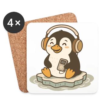 Musikliebender niedlicher Pinguin mit Kopfhörern - Untersetzer (4er-Set) - Weiß - Vorne